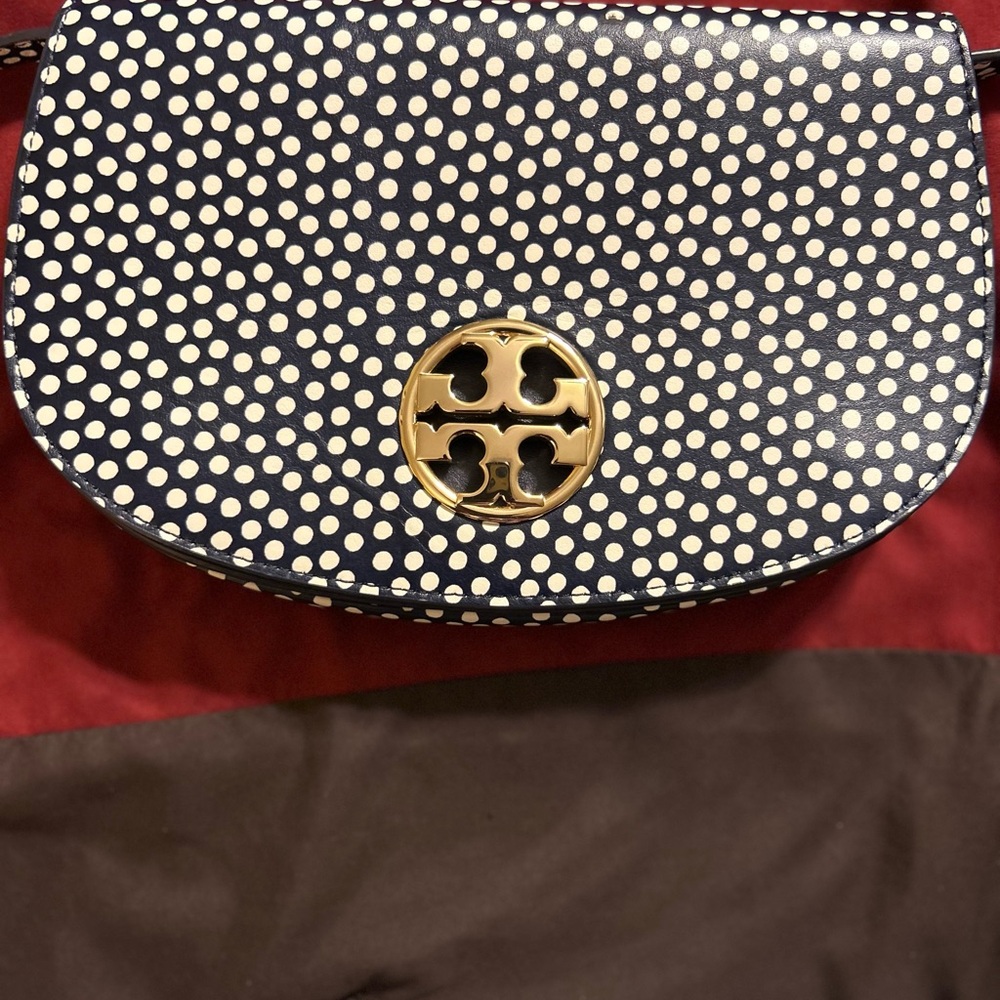 Tory Burch Blue and White Crossbody Bag with Iconic Logo